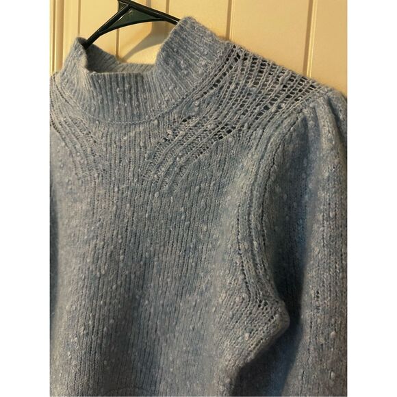 Rebecca Taylor Optic Tweed Balloon Sleeve Blue White Pullover Sweater Size Small - Picture 5 of 16